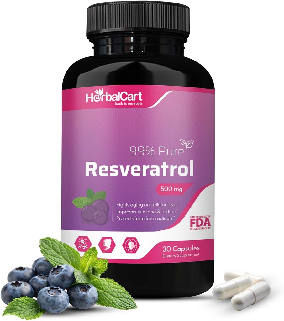 Pure Resveratrol 500mg – Antioxidant, Healthy Aging & Heart Health Support