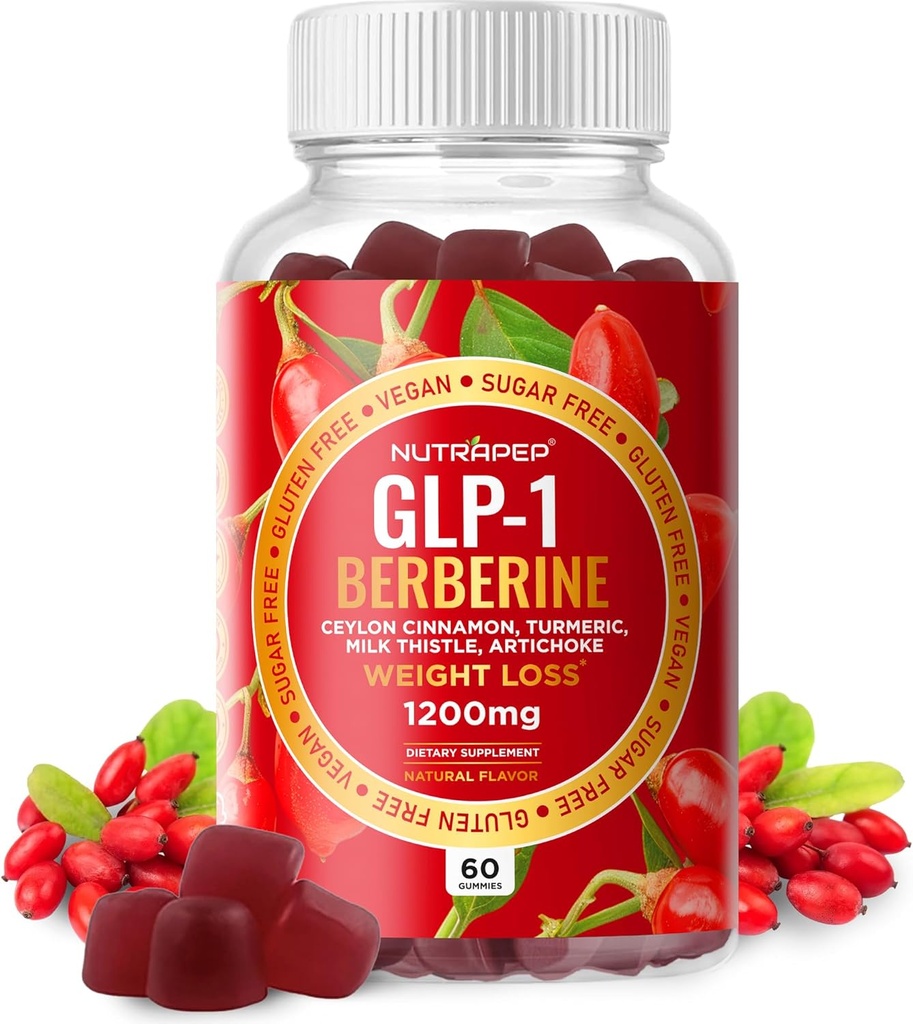 Premium Berberine HCl GLP-1 Weight Loss Gummies (1200mg) with Ceylon Cinnamon Turmeric Milk Thistle Artichoke - Sugar Free Gluten Free High Potency GLP1 Support Supplement
