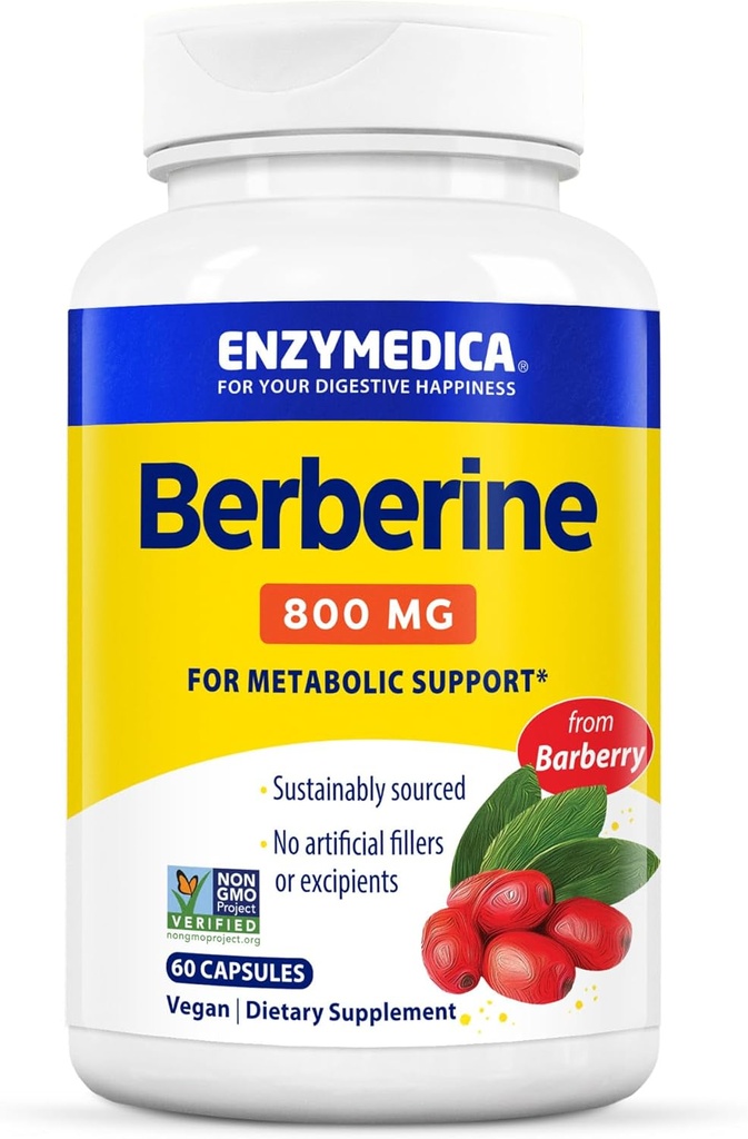 Enzymedica Berberine 800 mg – メタボリックサポートのためのビーガンカプセル – 持続的に供給バーベリーから – 非GMO, グルテンフリー, 充填剤や期待なし – 60 カプセル