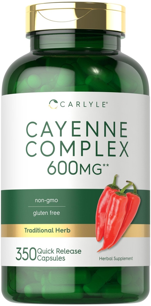 キャリールカイエンペッパーカプセル600mg | 350丸薬 | 非GMO、グルテンフリーサプリメント