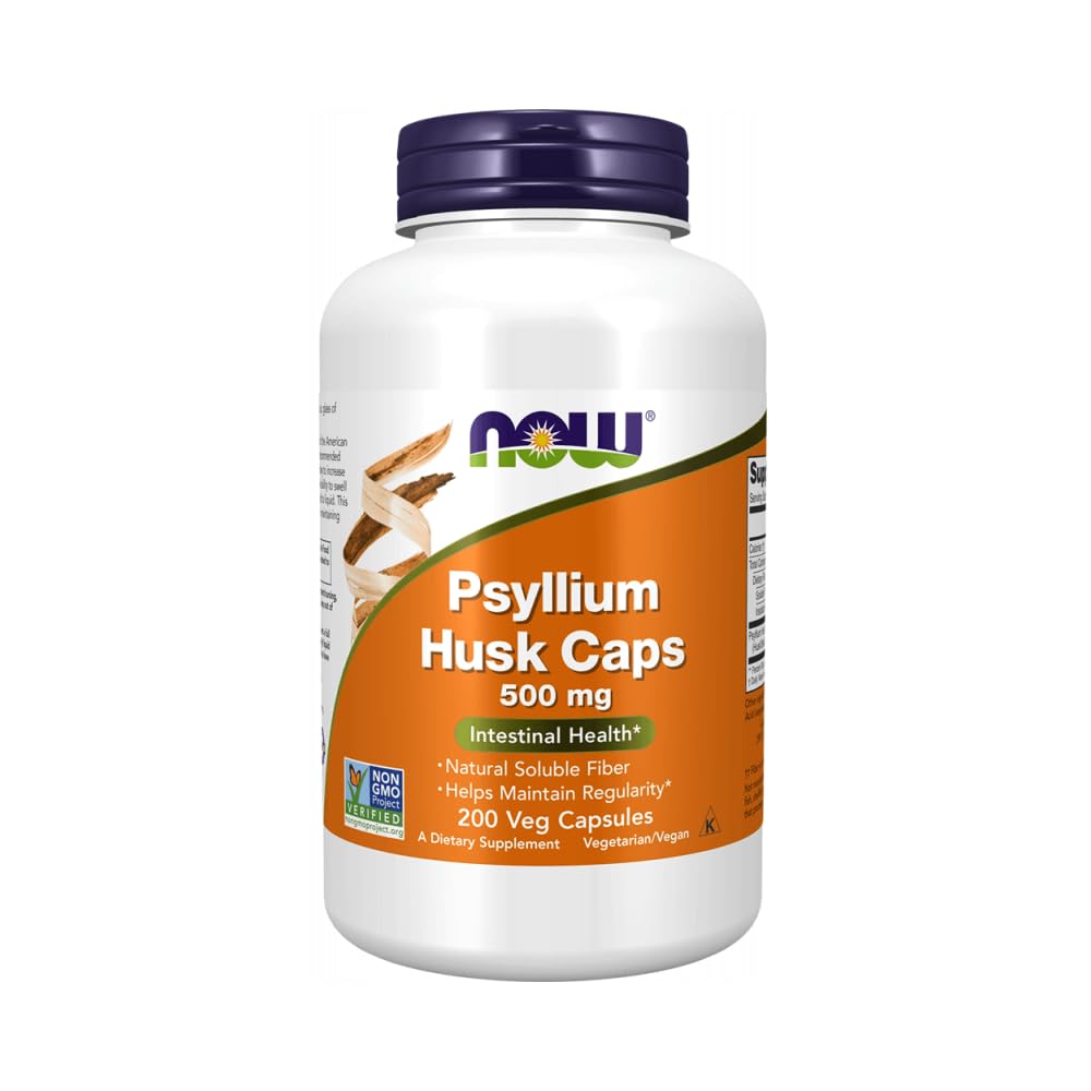 NOW Foodsは、Psyllium Husk Caps 500mg、非GMOプロジェクト検証済み、天然溶性繊維、腸の健康*、200ベジカプセルを補います