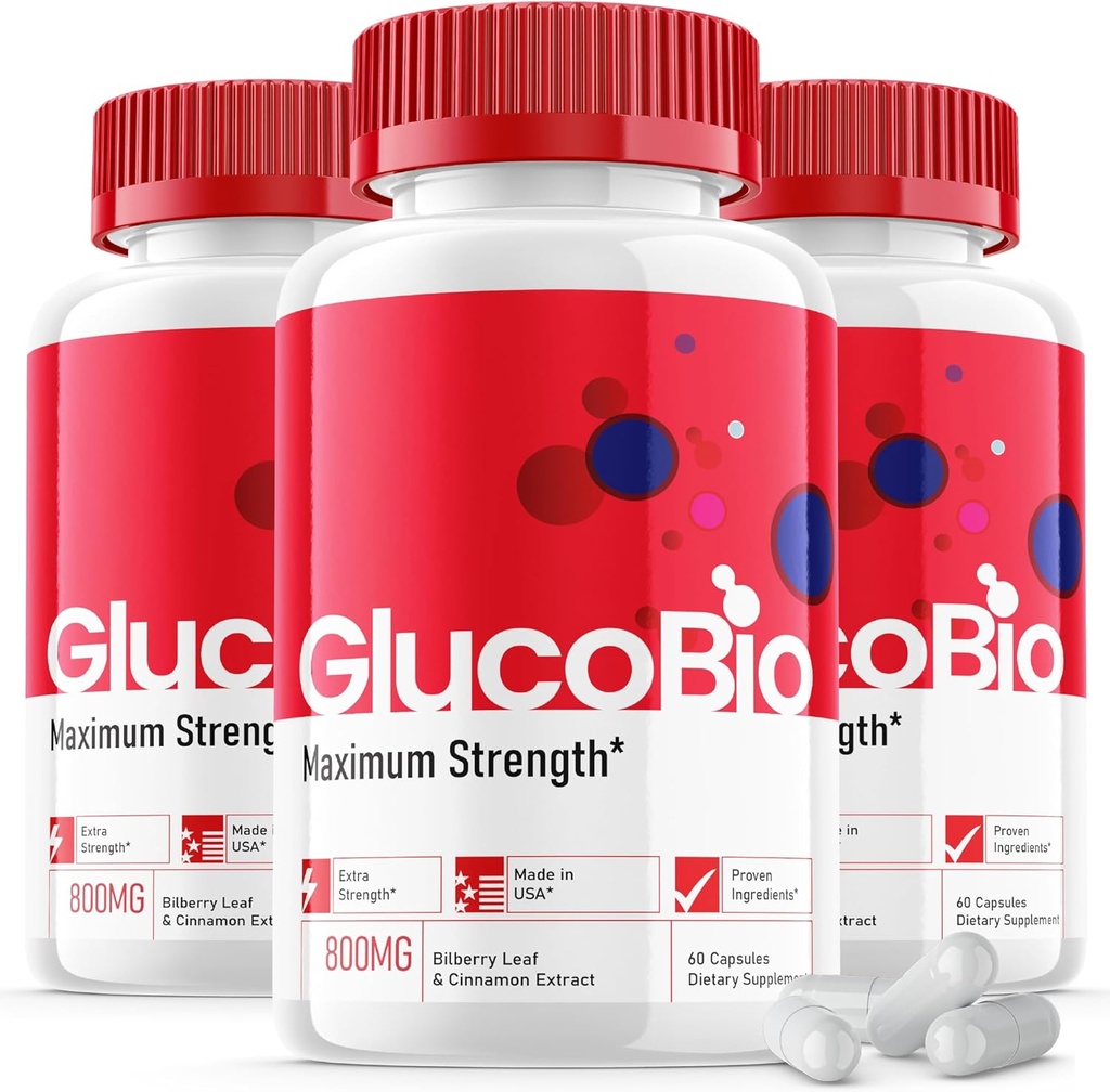 (3 Pack) Glucobio Capsules - Official Formula - Gluco Bio Support Supplement Vitamin, Glucobio Health Wellness Capsules Maximum Strength, Glucobio, Gluco Bio Pills Advanced Support (180 Capsules)