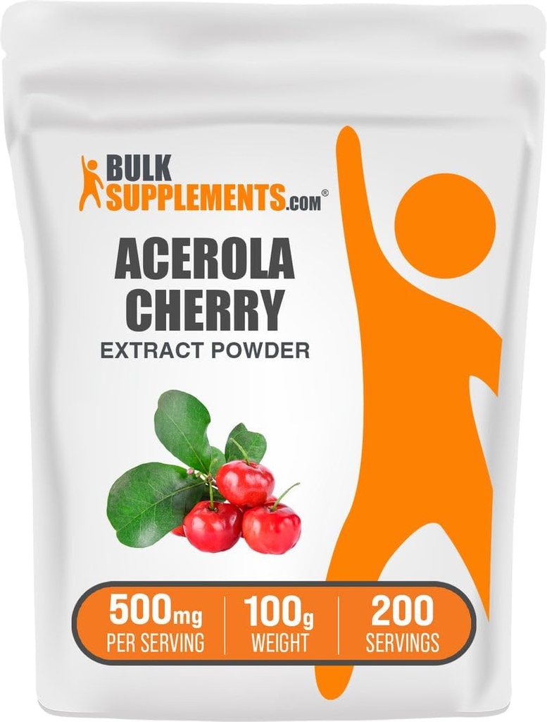 BulkSupplements.com Acerolaチェリーエキスパウダー - 天然ビタミンCサプリメント、Acerolaチェリーパウダー - ビーガン&グルテンフリー、給食当たり500mg、100g(3.5オンス)(パッケージ1)