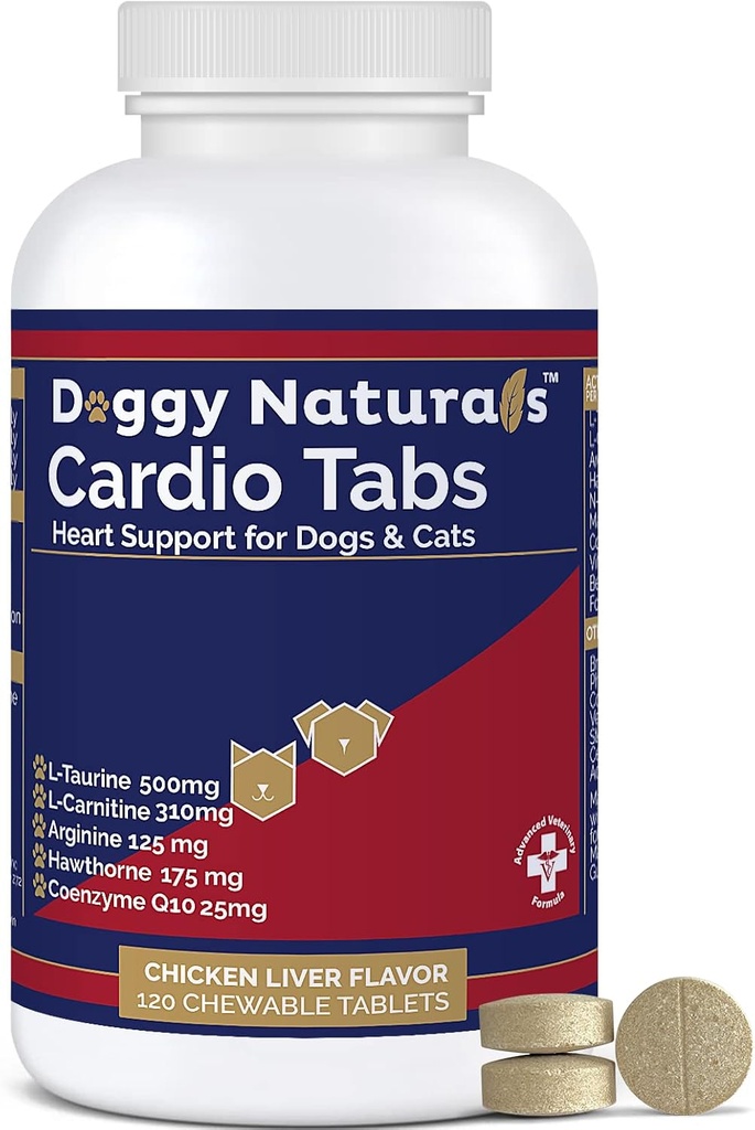 Cardio Tabs Heart Support Supplement for Dogs - Aids Cardio Support and Cardio Strength Supplement for Dog, L-Taurine, L-Carnitine, Hawthorn, L Arginine, Coenzyme Q10 - Made in USA - 120 Tablet