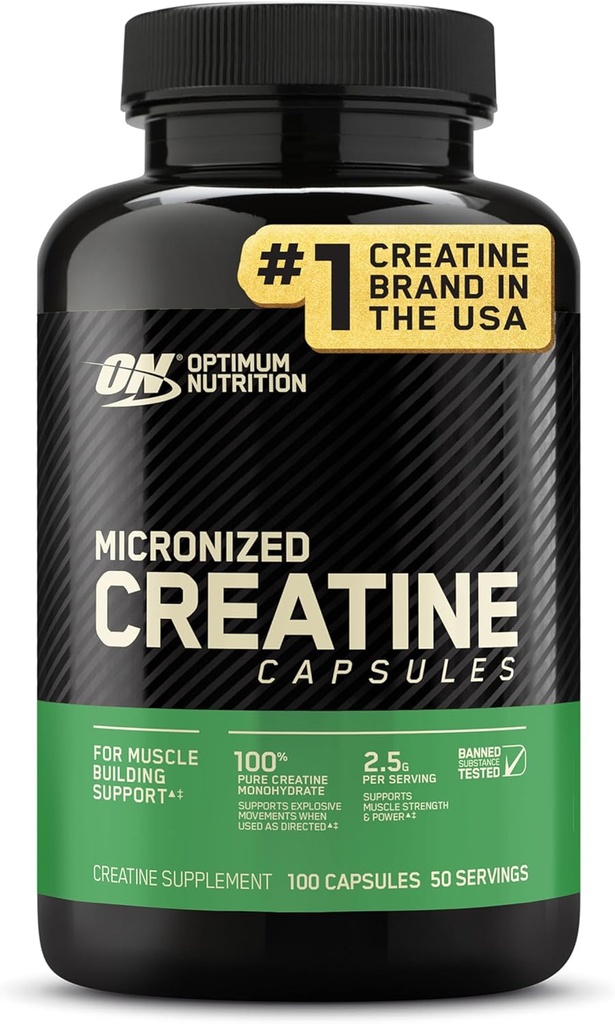 Optimum Nutrition Micronized Creatine Monohydrate Capsules, Keto Friendly, 2500mg, 100 Capsules