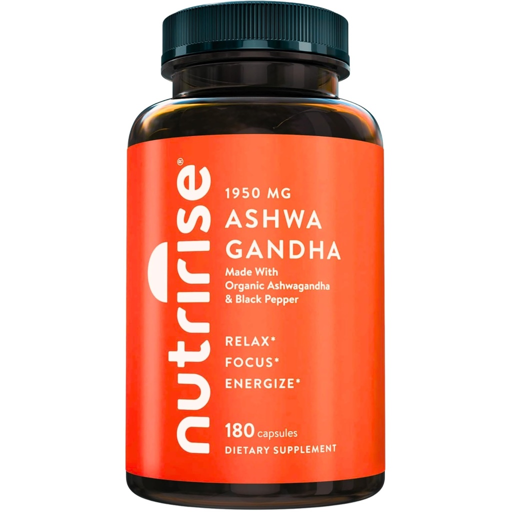 NutriRiseの黒いペッパー1950mg、自然な圧力及び気分、甲状腺及び免疫サポート補足、睡眠の援助、明白、焦点及びエネルギー、グルテンフリーの180の計算