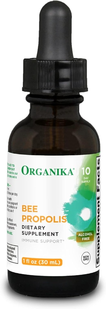 Organika Bee Propolis Tincture 1 oz: ビーガンプロポリスエキス - 喉と呼吸 - グルテン、GMO、人工味の自由 - 10 日プロップドロップ供給
