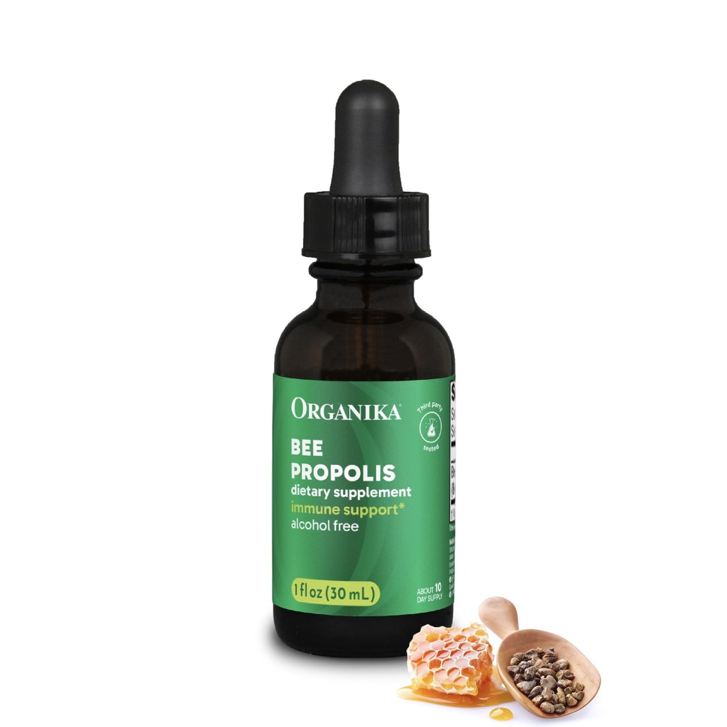 Organika Bee Propolis Tincture 1 oz: ビーガンプロポリスエキス - 喉と呼吸 - グルテン、GMO、人工味の自由 - 10 日プロップドロップ供給