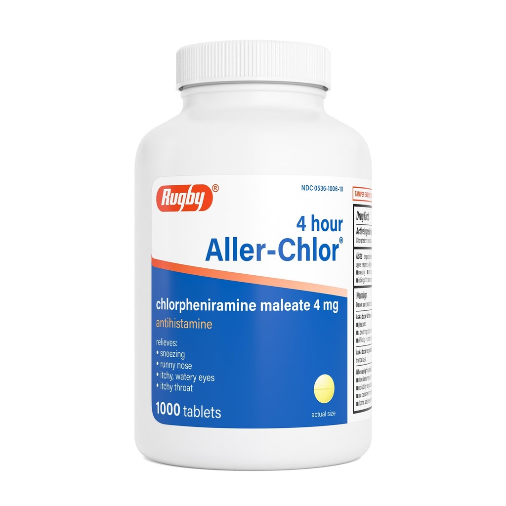 ラグビー4時間アレル塩 - Chlorpheniramineの4 mg - Antihistamine - 1000のタブレット(1パック)