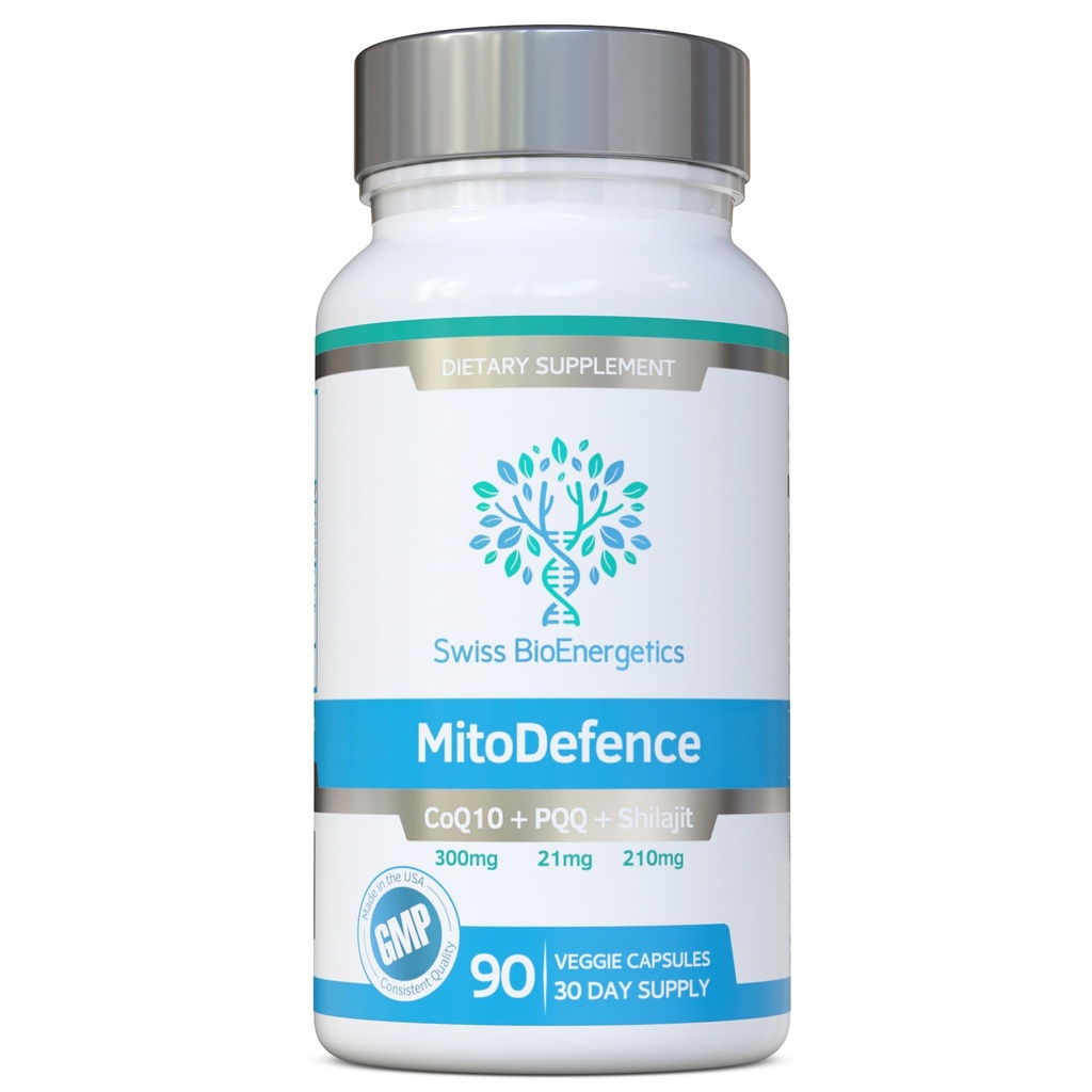 MitoDefence - 21mg PQおよび210mgシラジットの毎日の線量の300mg CoQ10 -高められた吸収のオールインワンミトコンドリア サポート-米国で製造され、テストされる