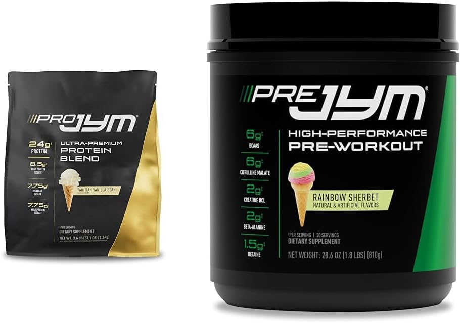 PRO JYM 45 サービング - Tahitian Vanilla Bean & Pre Jym Rainbow Sherbet, 30 サービング, 虹シャーベット, 1.8 ポンド (パッケージ 1)