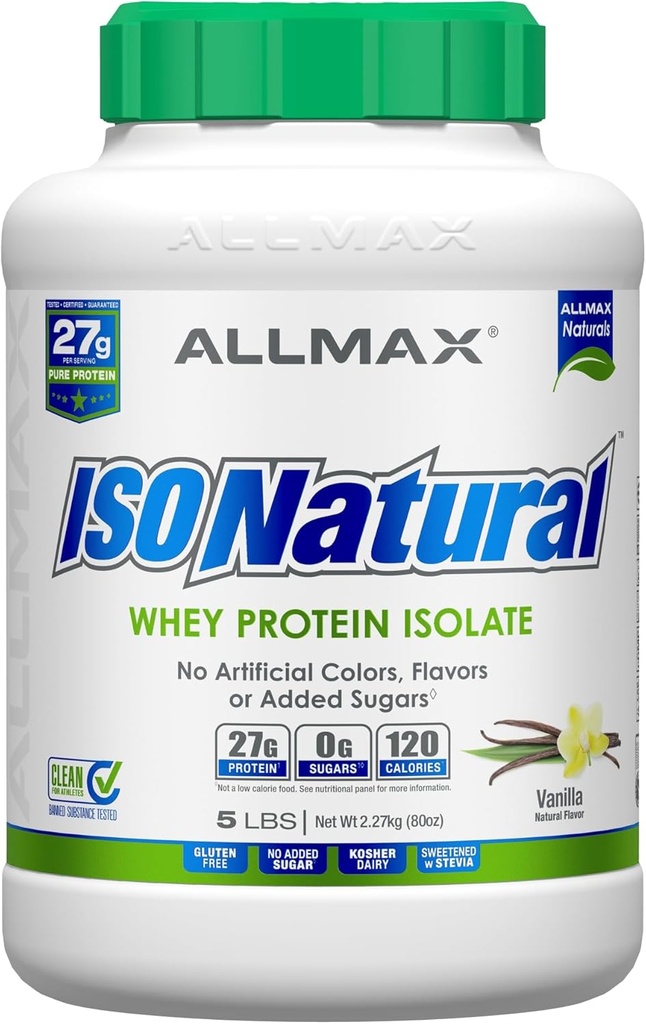マックス栄養ISONATURAL Whey の蛋白質の隔離剤、バニラ - 5 の lb - ゼロ脂肪及び砂糖 - プレバイオティクスと 99% の乳糖 - 人工的な味無し - 73 のサービング