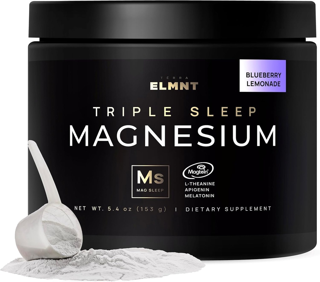 Triple Sleep Magnesium L-Threonate Powder w. Apigenin, L-Theanine + Melatonin - Magtein Magnesium L Threonate Supplement - High Strength Magnesium for Deep Sleep & Calm Natural Sleep Aid for Adults
