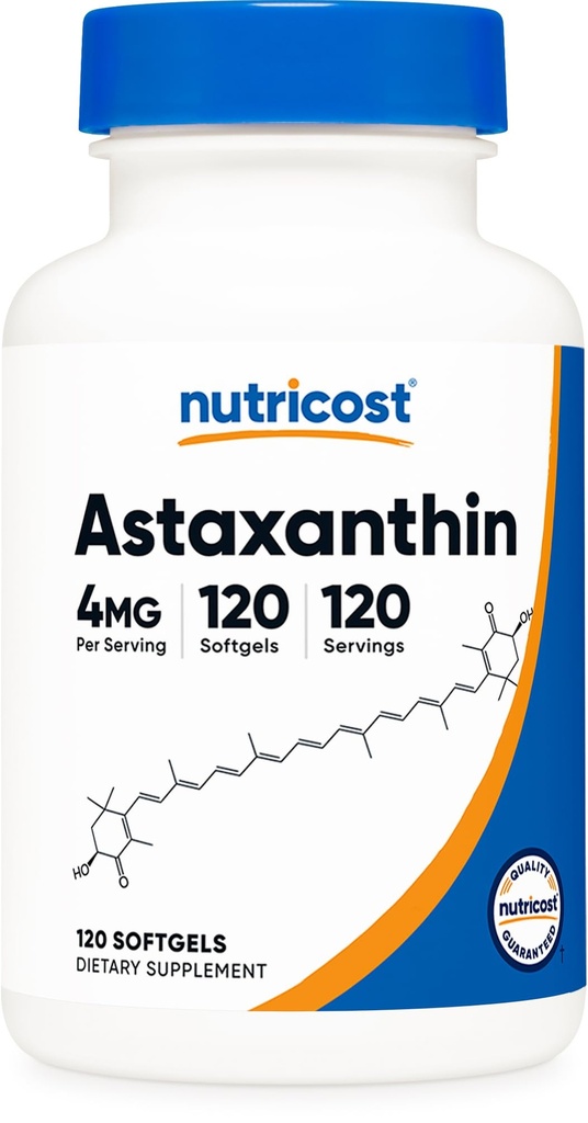 Nutricostアスタキサンチン4mg、グルテンフリーと非GMO、120Softgels(4ヶ月の供給)