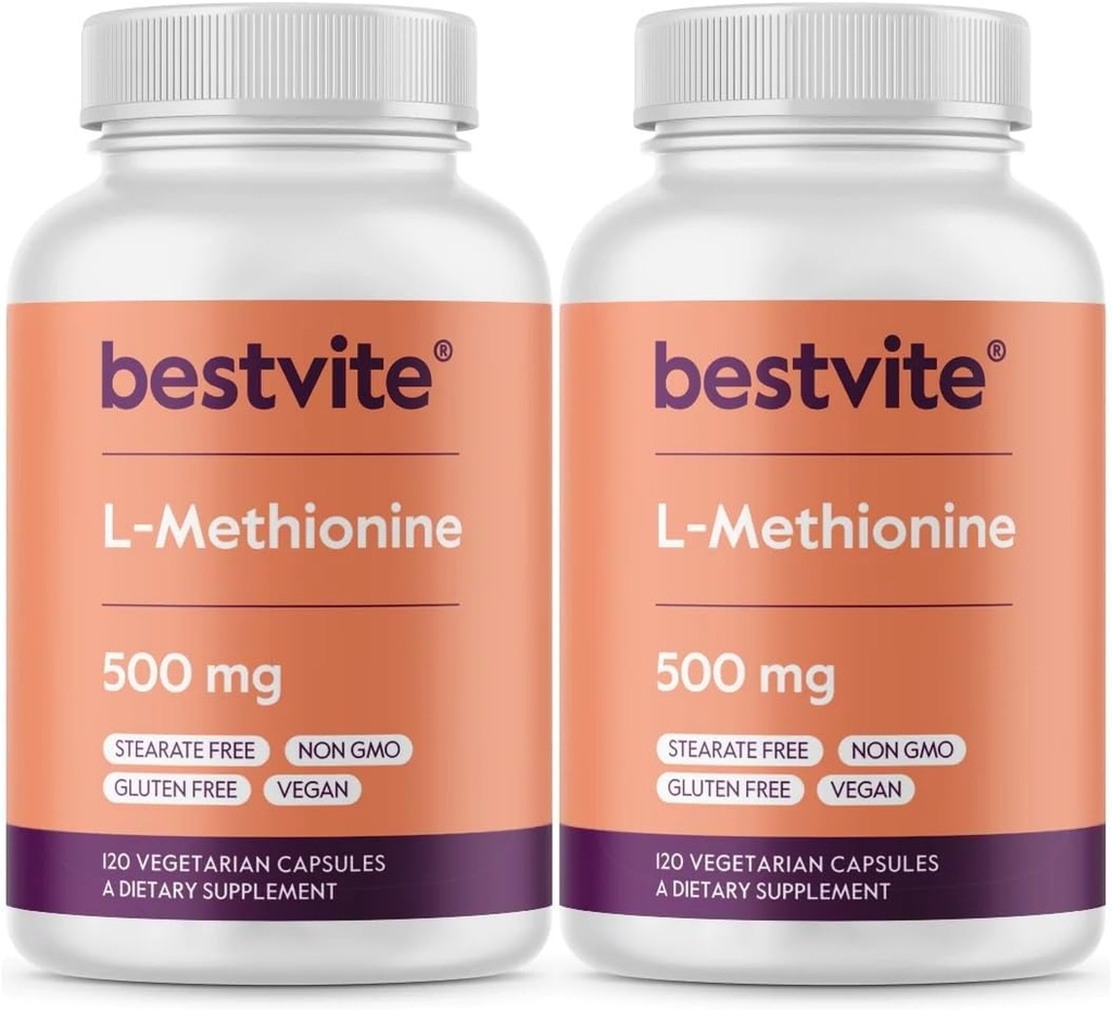 BESTVITE L-Methionine 500mg (240 ベジタリアンカプセル) (120x2) - なしのステア - ビーガン - 非GMO - グルテンフリー