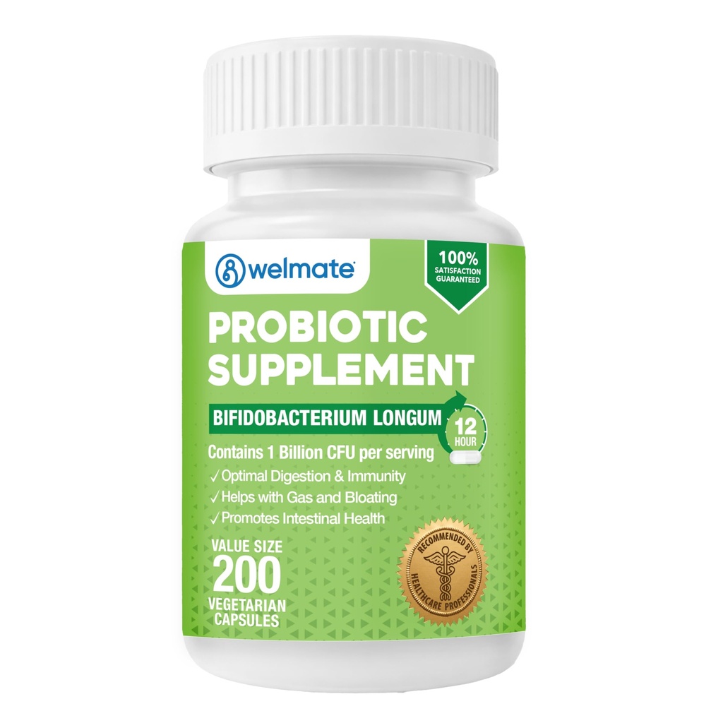 WELMATE Bifidobacterium - Probiotic Supplement - Gut Healthをサポート - 免疫サポート - 消化酵素 - グルテンフリーグルテンフリー - ビーガン - 男性&女性プロバイオティック - 値サイズ - 200カウント