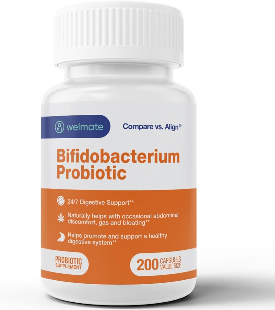 WELMATE Bifidobacterium - Probiotic Supplement - Gut Healthをサポート - 免疫サポート - 消化酵素 - グルテンフリーグルテンフリー - ビーガン - 男性&女性プロバイオティック - 値サイズ - 200カウント