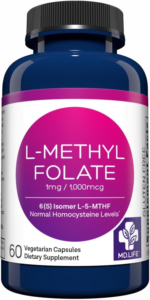 MDの生命LのMethylfolate 1mg -専門の等級の活動的なMethylfolateの補足-最高の効力MTHFR サプリメント - L methylfolate 1mg 60カプセル - エッセンシャルアミノ酸