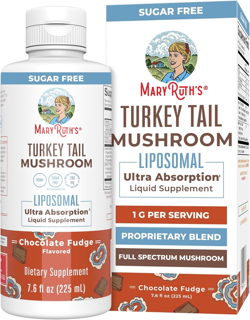 MaryRuth Organics Turkey Tail Mushroom Supplement | 超吸着剤 | フルスペクトラム | 200mg β-グルカン サービング | ヴィーガン | 7.6 oz | 15 サービング