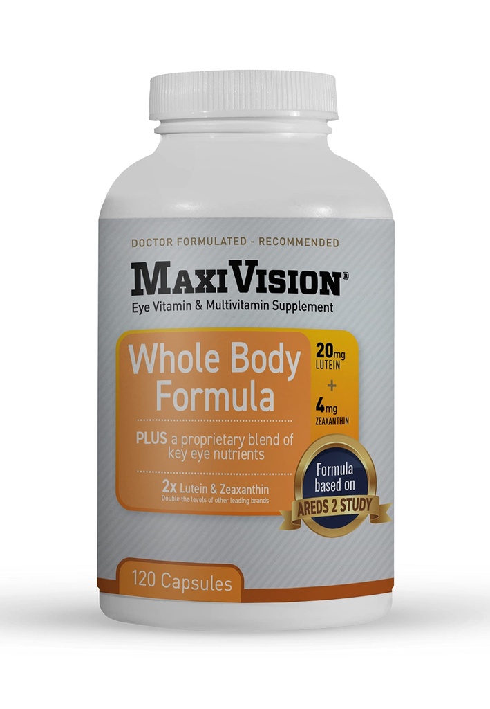 MaxiVision® AREDS 2 全ボディフォーミュラ - AREDS 2 Eye Vitamins w/Lutein and Zeaxanthin - Macular Support - Eye Strain用アイサプリメント - 120カプセル、1ボトル