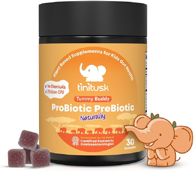 Tummy Buddy Kids Probiotic Gummies 3 in 1 プロバイオティクスプレバイオティクス & 消化の健康のためのポストバイオティクス & 子供のための免疫サポート – ビーガン, グルテンフリーとアレルゲン無料