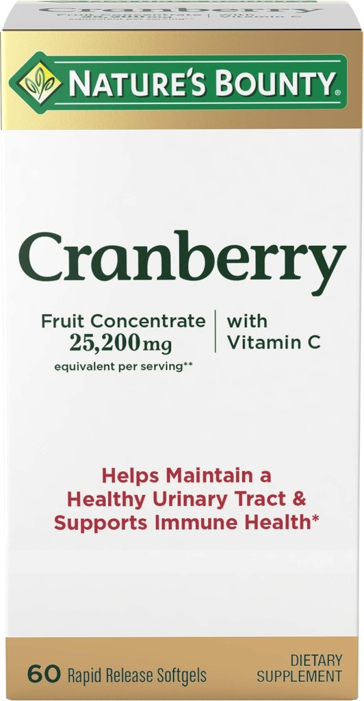 Nature's Bountyクランベリー栄養補助食品、尿路と免疫の健康、Softgels、25,200 Mg、60 Ctをサポート
