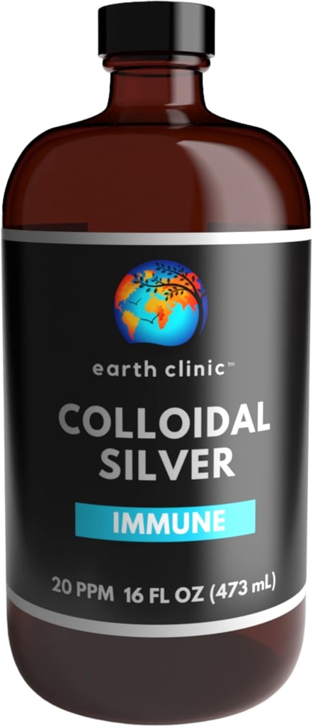 地球クリニック®コロイドシルバー20 PPM、16oz(473mL)、大アンバーグラスボトル - 免疫サポート
