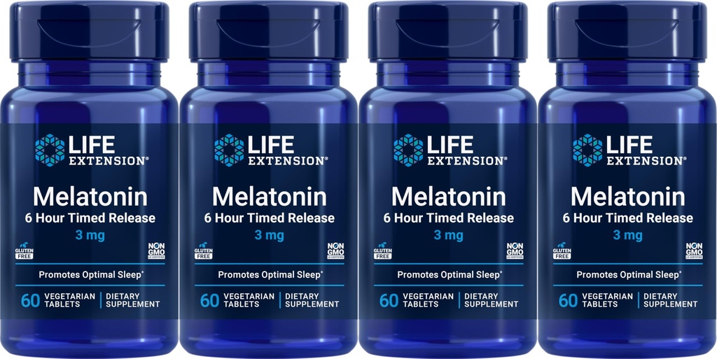 ライフエクステンションメラトニン6時間タイムリリース3mg、60ベジタリアンタブレット(4パック)