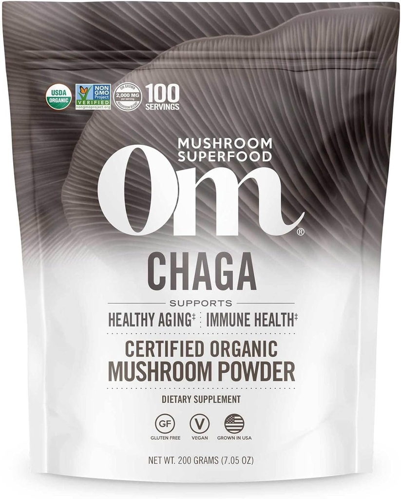 OM MUSHROOM SUPERFOODのチャガの有機のきのこの粉、7.05のOunceの袋、100のサービング、米国は成長しました、Sacredの酸化防止剤及び免疫サポート、スーパーフードのきのこの補足