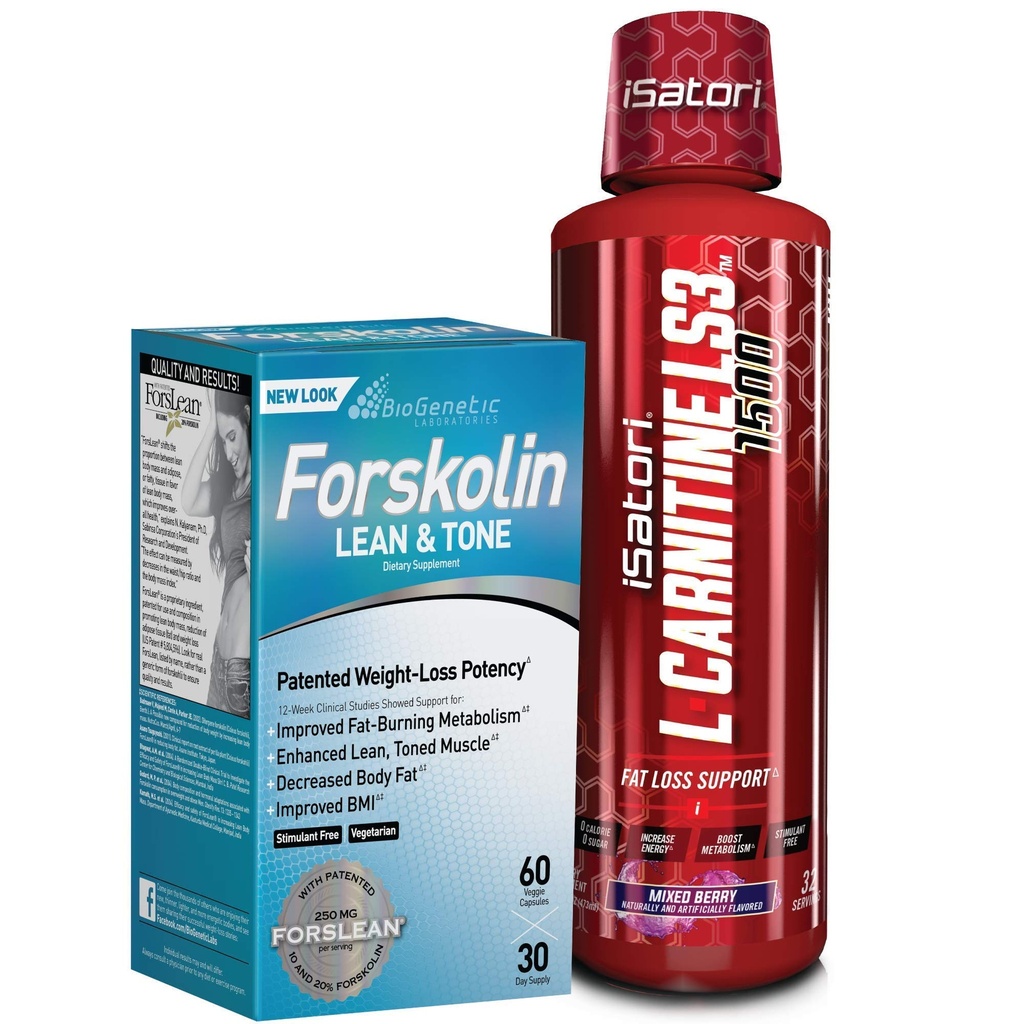 iSatori L-Carnitine LS3 混合ベリー 1500 mg (32 サービング) & バイオジェネティックラボ フォルスコリン リアン & トーン