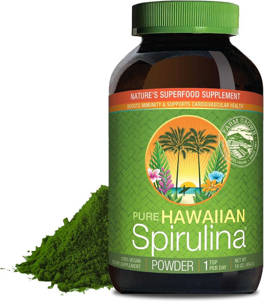 Nutrex Hawaii, 純粋なハワイアンスピルリナパウダー, ビーガン, 免疫システムをサポートしています, 心臓, 細胞とエネルギー, 16 オンス