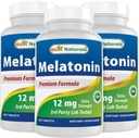 ベストナチュラルズメラトニン12mg(1年の供給) - 薬物のない夜間睡眠補助金 - 睡眠とリラックスのためのメラトニン、365カウント(パッケージ3)
