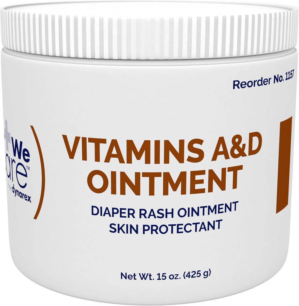 Dynarex Vitamins A & D Ointment, Ointment with Vitamin A and Vitamin D Skin Protectant, for Diaper Rash and Discomfort, White, 15 oz Jar
