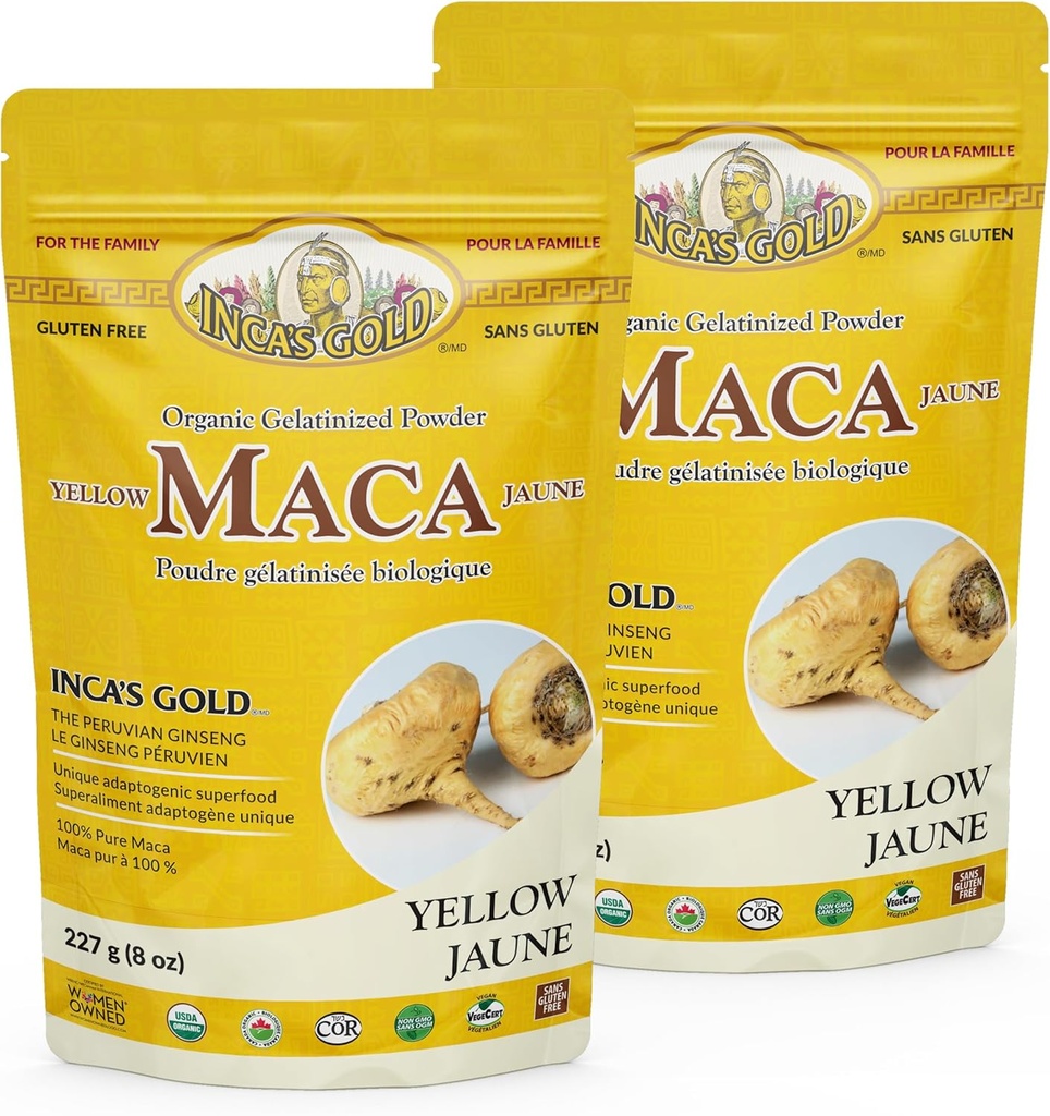 Inca's Gold Organic Yellow Maca Gelatinized Root Powder for Family - Adaptogenは、ボディの全体的なVitallity、免疫システム、メモリおよび学習 - ジュニンペルーから100%純粋なマカ - 454g(パッケージ2)