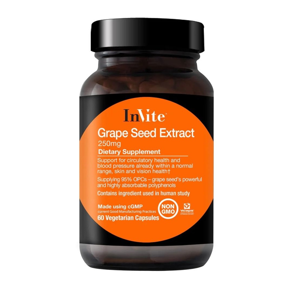 Invite Health - Grape Seed Extract - 通常の範囲内での循環の健康と血圧のためのサポート - 60 ベジタリアンカプセル - 30 日の供給