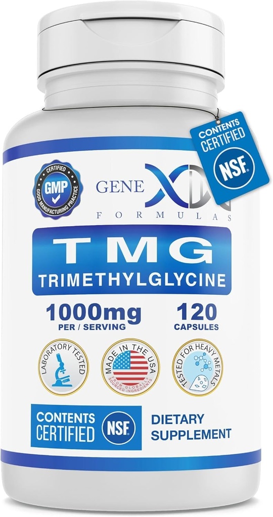 Genexの方式 TMGの補足1000mg (120のカプセル) -安全、質及びラベルの正確さのために証明されるNSF - Betaineの無水トリメチルグリシン-肝臓の補足-グルテンフリー及び非GMO - 30日の供給