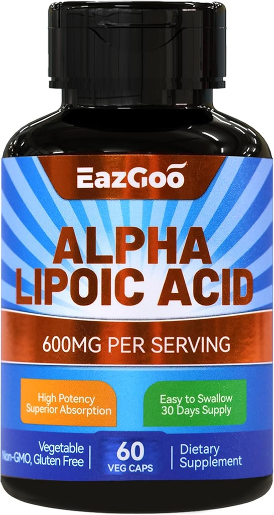 アルファリポ酸サプリメント, アルファリポ酸600mg/サービング, ビーガン, グルテンフリー, 非GMO ALAサプリメント, 60野菜カプセル