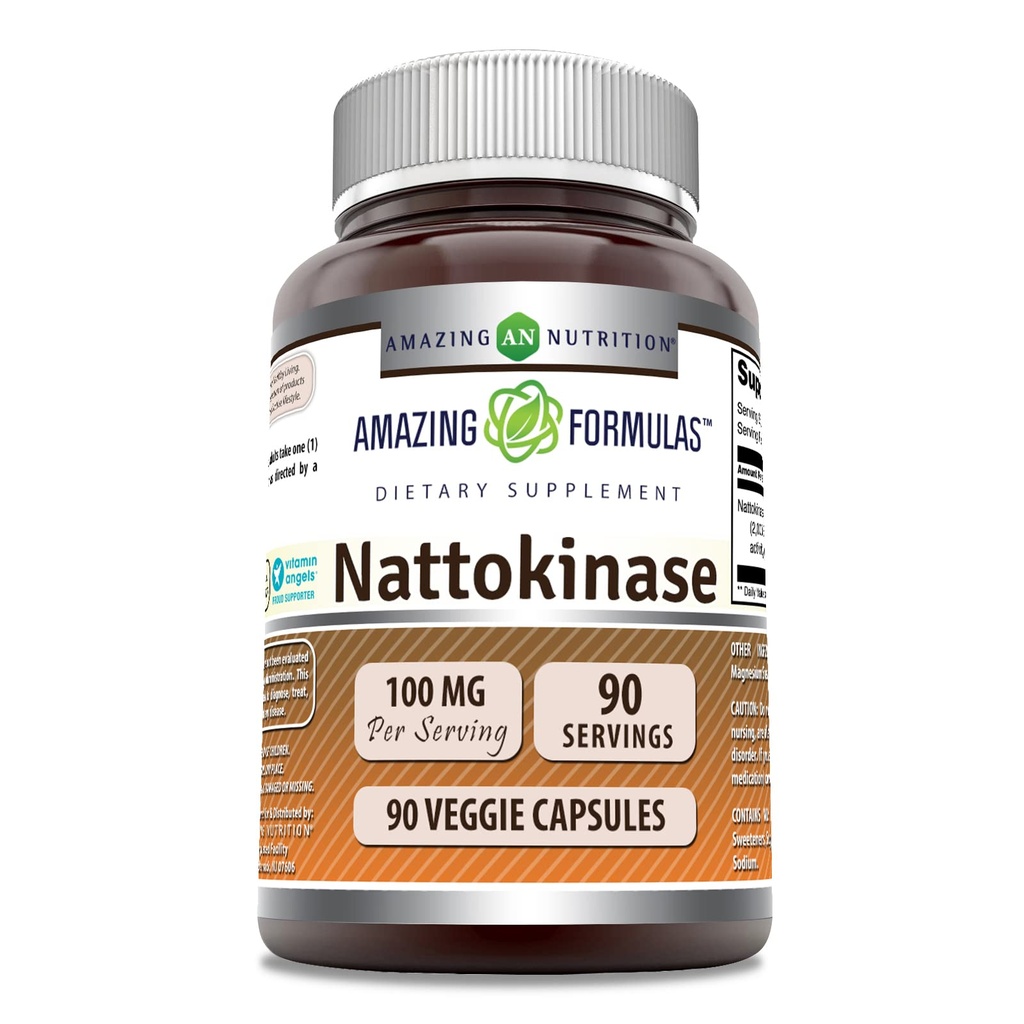アメイジングフォーミュラ ナトキナーゼ 補足 | 100 Mg (2000 FU 酵素 純ナトキナーゼ) | 90 ベジギーカプセル | 非GMO | グルテンフリー | アメリカ製