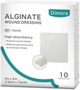 Dimora Calcium Alginate Wound Dressing, 4'' x 4'' Patches,10 Individual Sterile Pads, Soft and Highly Absorbent Dressing Gauze, Non-Stick Padding