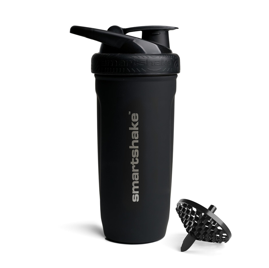 Smartshakeはステンレス鋼の蛋白質のシェーカーのびん-非絶縁された男女の体育館のびんを補強します 金属のシェーカーのびん- 900のml   30のoz - Leakproofねじオンのふた-DEHP及びBPAは放します(黒)