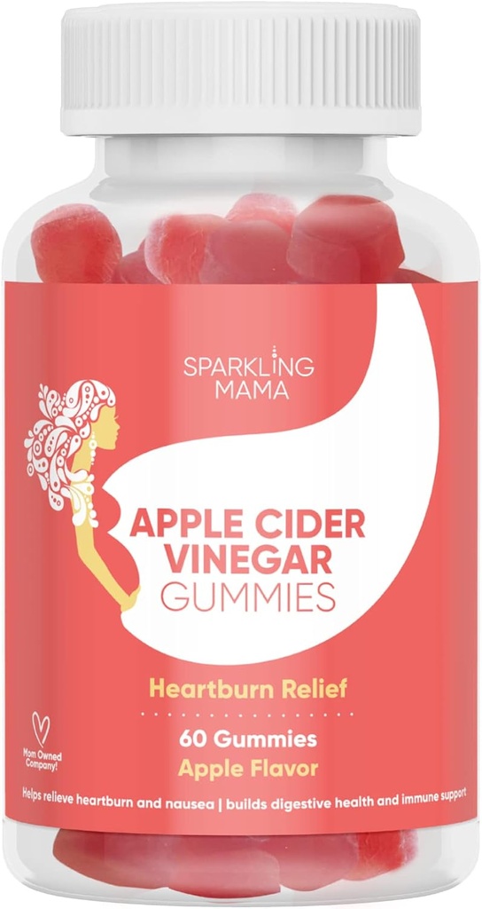 スパークリングママApple Cider Vinegar Gummies | アップルフレーバー(Heartburn Edward +Morning Sickness)、60グミ (2パック)