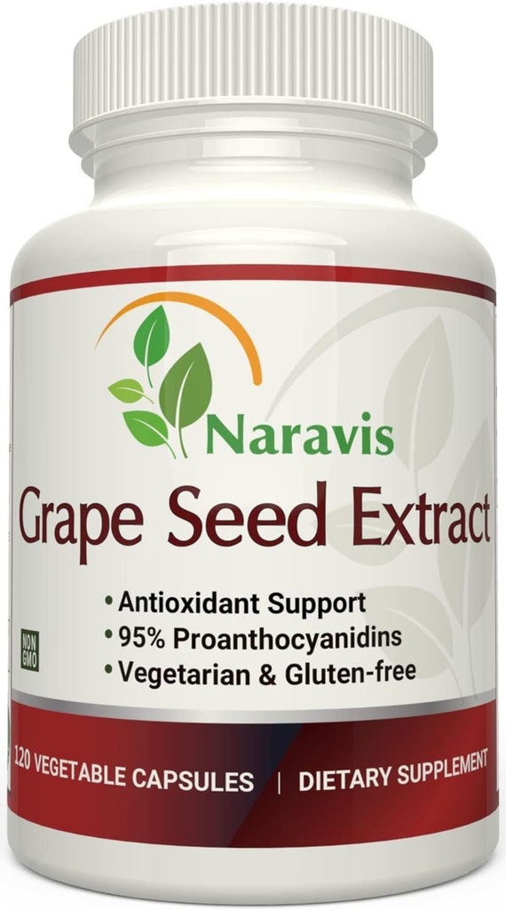 Naravis Grape種子エキス400mg - 95%プロアントシアニジンと120のベジタリアンカプセル - 天然非GMO抗酸化サプリメント - 最適抗酸化サポートのためのブドウ種子抽出カプセル