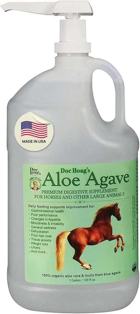 Doc Hoag’s Aloe Vera+Agave Premium Horse Supplement – Made in USA – Original Udder Balm – Natural Gastric Support for Horses & Large Animals – Stress Relief & Ulcer Care, 128 Fl Oz.