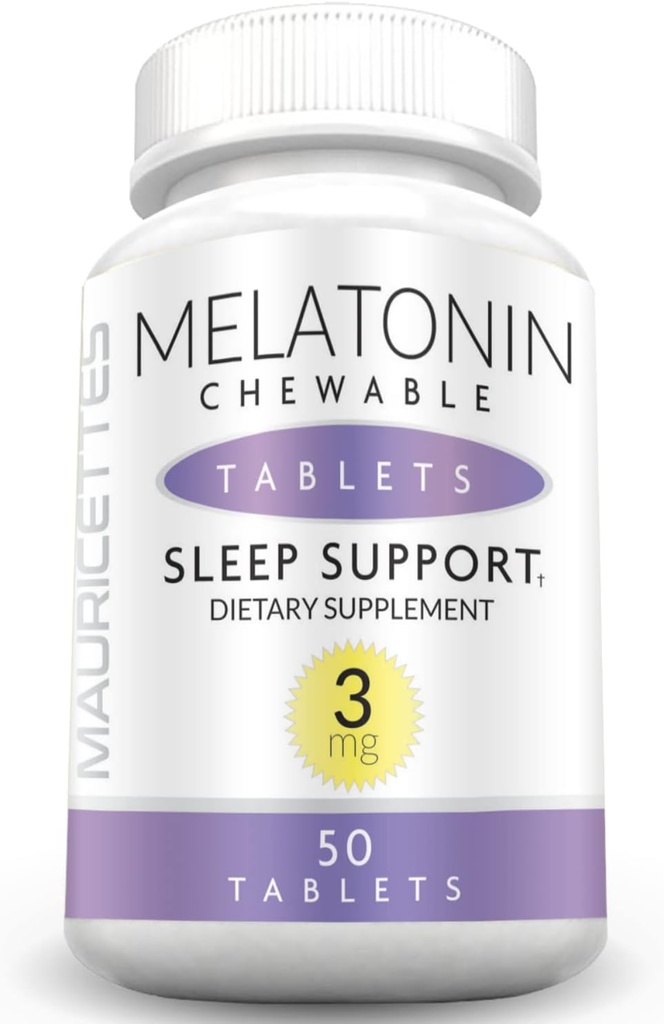 Mauricettesの自然なMelatonin 3mgのChewableのタブレット-子供、ティーンおよび大人のための速い代理3mg睡眠の丸薬、不燃性、非添加物、分解性の睡眠サポート援助、50のChewables