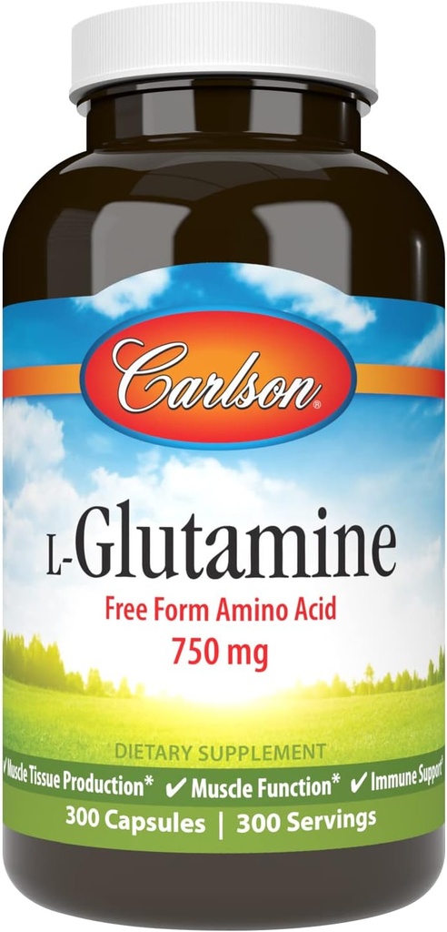 カールソン - Lグルタミン、フリーフォームアミノ酸、750mg、筋肉ティッシュの生産、300カプセル