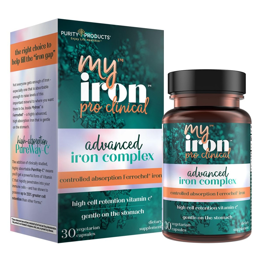 純度プロダクトによるMyIronのProClinical -鉄(鉄のBisglycinateのChelelate) +ビタミンC (PureWay-C) - 胃のGentle - 吸収制御 - 健全な赤血球を促進して下さい- 30の計算(1)