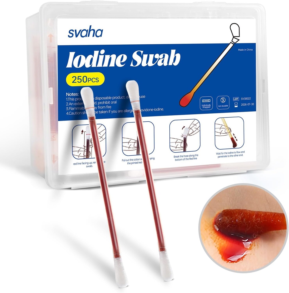 Svaha Povidone Iodine Swabsticks - 250は個人的に包まれた、Iodineの解決は時急に解放しました、傷の心配、最初の援助のキット、旅行及び屋外の使用のために完成します