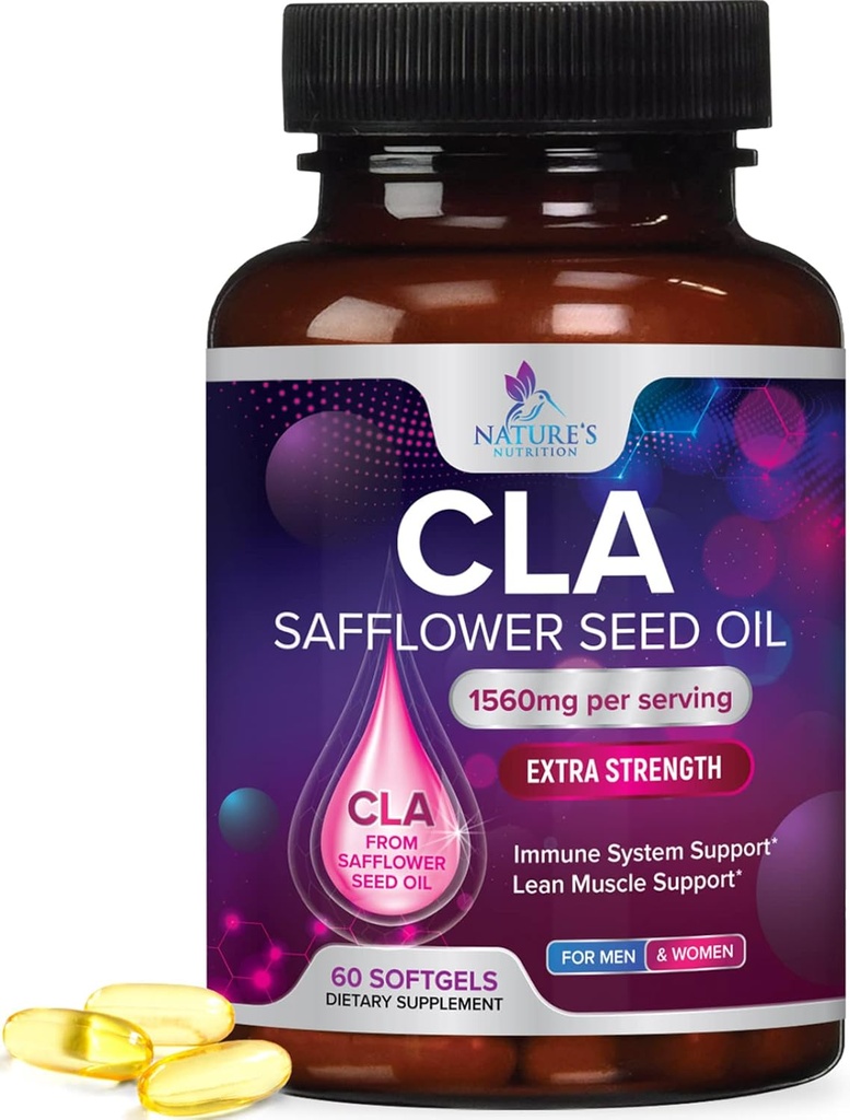 CLA Supplement, Conjugated Linoleic Acid 1560mg - Extra Strength CLA Supplement Pills - Support Body Composition, Lean Muscle Tone, & Energy - Safflower Capsules, Gluten Free, Non-GMO - 60 Softgels