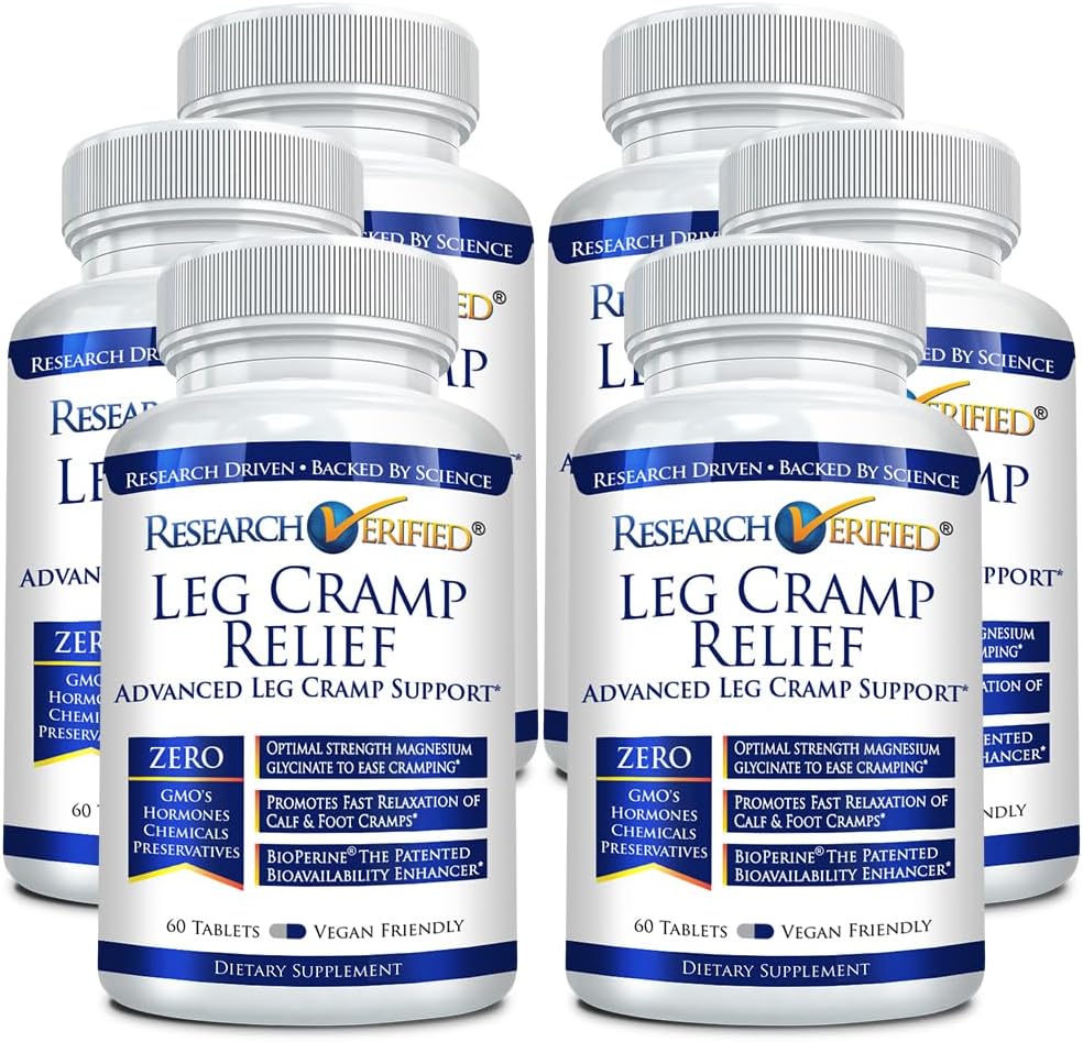 Research Verified Leg Cramps - Magnesium, B Vitamins, Ginger, Chamomile, BioPerine - Circulation Support - Vegan - 6 Month Supply