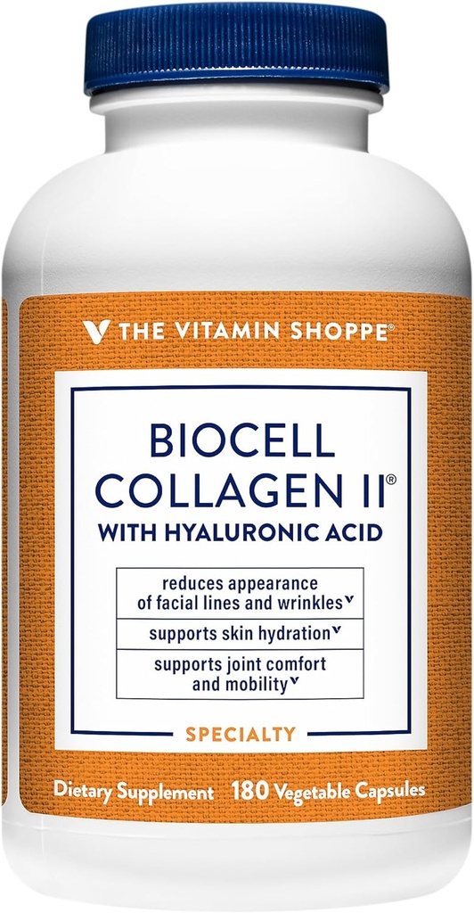 Hyaluronic酸1000mgのビタミンのshoppeのBiocellのコラーゲンII -健康な皮、接合箇所及び軟骨を促進して下さい-毎日の健康(60の野菜カプセル)のためのHydration及び伸縮性を支えて下さい